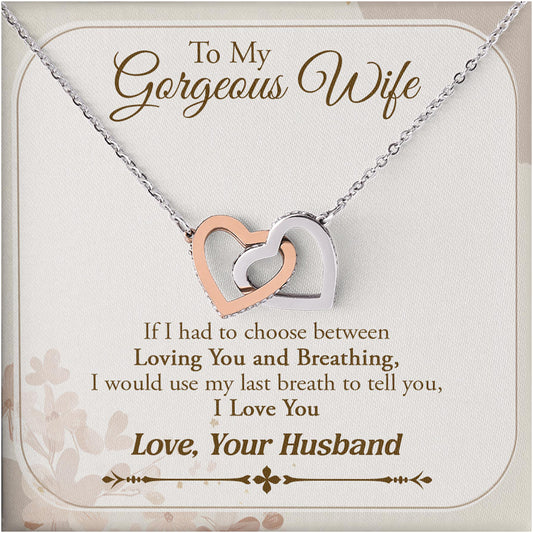 Netecom Personalized To My Gorgeous Wife Necklace from Husband, Custom Message Card with Name, Elegant Interlocking Heart Jewelry Gift for Couple, Wedding, Birthday, Christmas