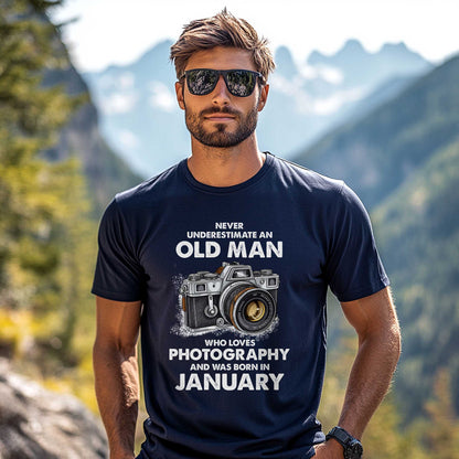 Netecom Never Underestimate an Old Man Who Loves Photography T-Shirt, Funny Birthday Shirt for Men, Perfect Gift for January Birthday