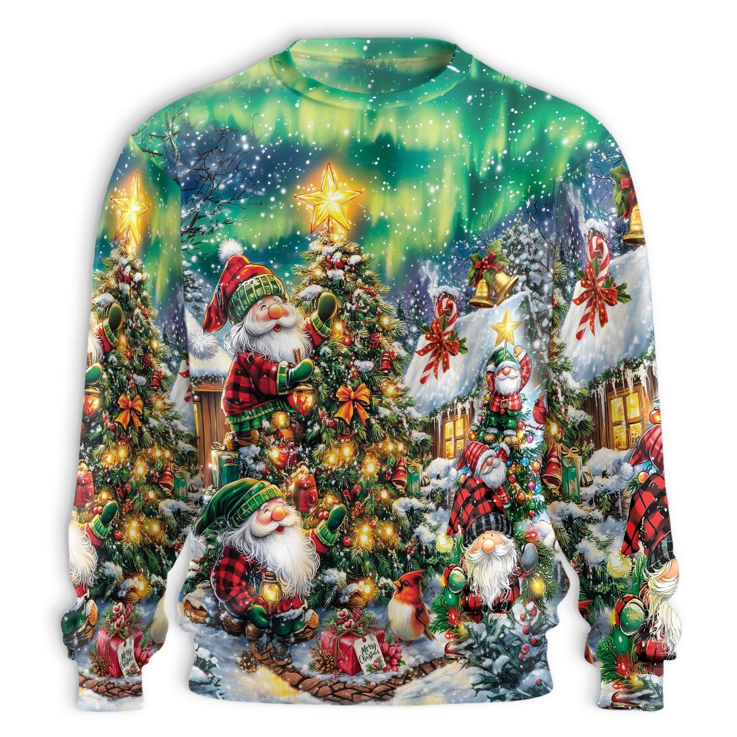 Netecom Funny Christmas Santa Gnome Sweatshirt 3D All Over Print– Unisex Crewneck Pullover, Lightweight Fleece Casual Outfit