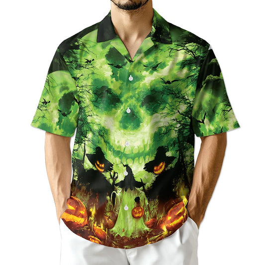 Netecom Halloween Ghost Hawaiian Shirt for Men Women, Pumpkins Skull Button Down Summer Beach Short Sleeve Shirts, S-5XL