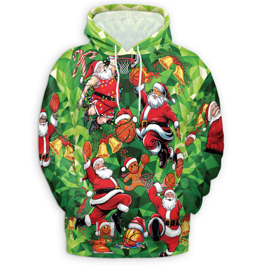 Netecom Santa Claus Basketball Christmas Print Hoodie with Front Pocket, All Over Sports Graphic Sweatshirt Unisex Casual