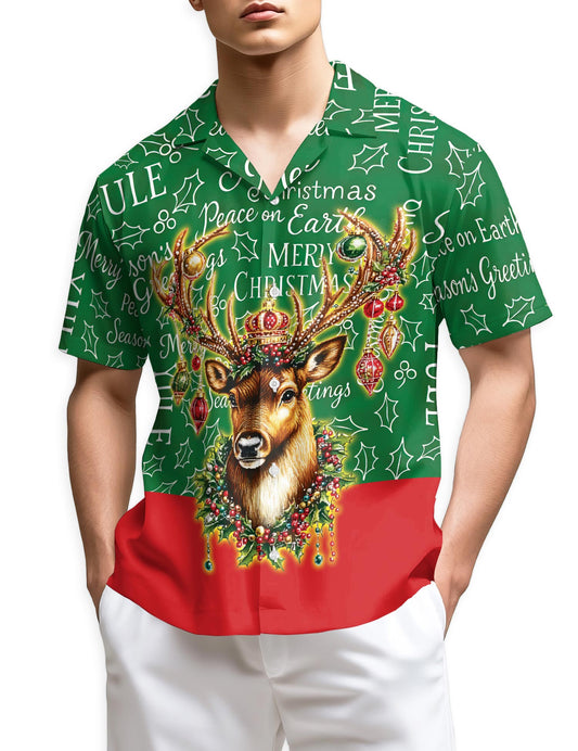 Netecom Reindeer Christmas Hawaiian Shirt for Men Women, Funny Holiday Button Down Summer Beach Short Sleeve Shirts, S-5XL