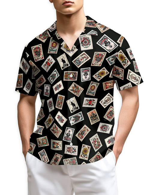 Netecom Tarrot Card Hawaiian Shirt for Men, Tarrot Player Lover Gifts, Button Down Summer Beach Short Sleeve Shirts
