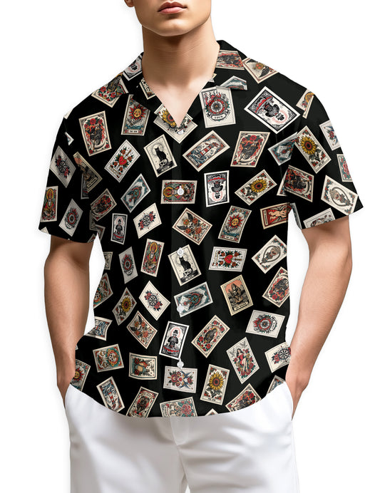 Netecom Tarrot Card Hawaiian Shirt for Men, Tarrot Player Lover Gifts, Button Down Summer Beach Short Sleeve Shirts