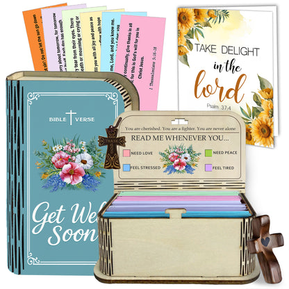 Netecom Bible Verse Box Set – Get Well Soon Wooden Scripture Box with 150 Daily Prayer and Scripture Cards, Inspirational Christian Gift