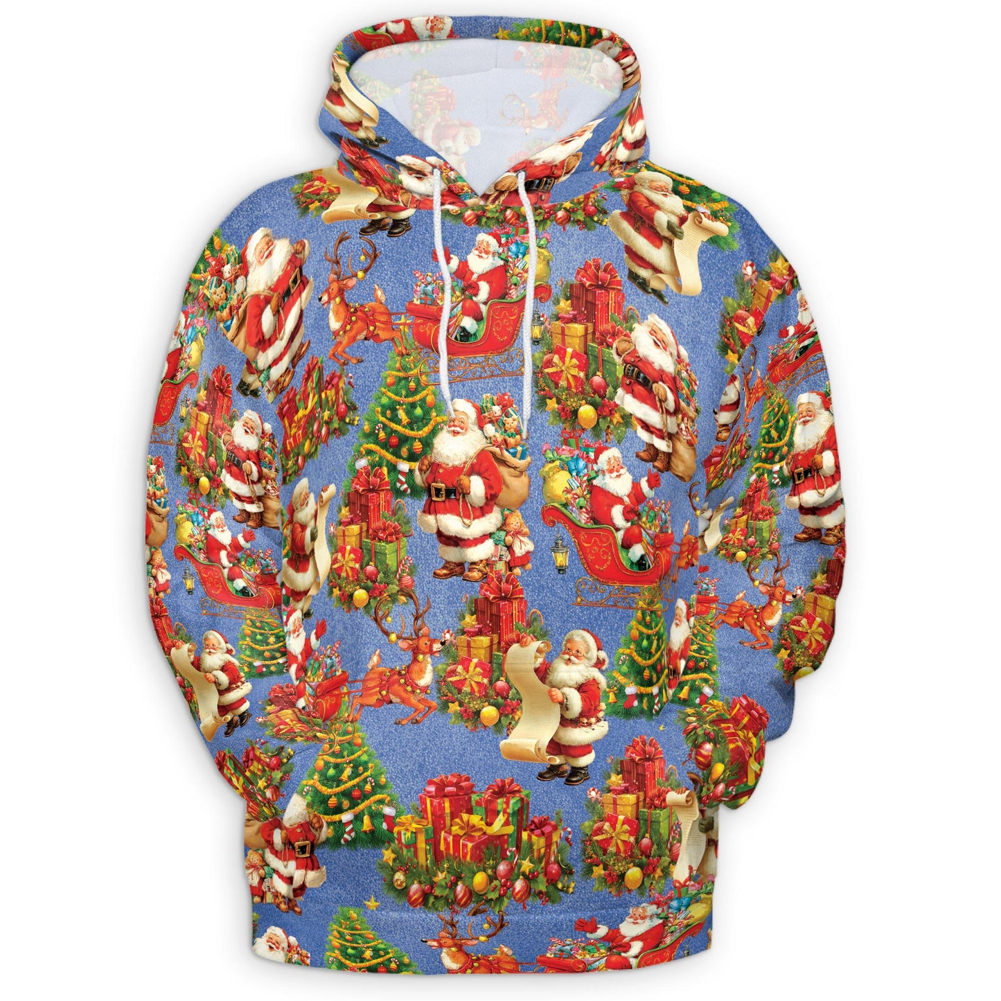 Netecom Santa Claus Christmas Night Print Hoodie with Front Pocket, All Over Vintage Xmas Graphic Sweatshirt Unisex Casual