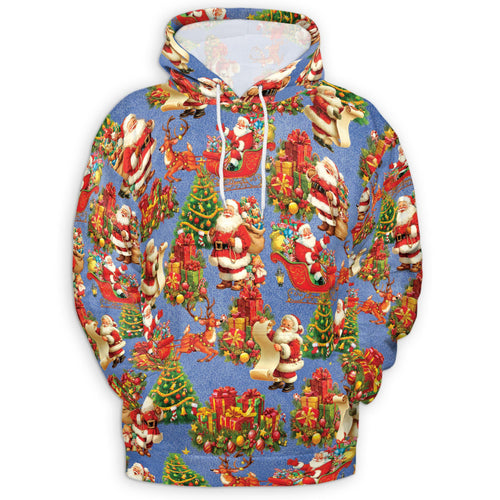 Netecom Santa Claus Christmas Night Print Hoodie with Front Pocket, All Over Vintage Xmas Graphic Sweatshirt Unisex Casual