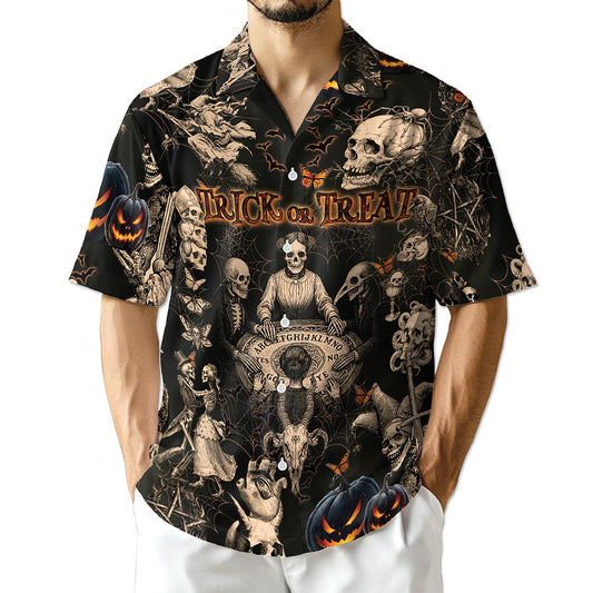 Netecom Vintage Skull Halloween Hawaiian Shirt for Men, Halloween Present, Skeleton Button Down Summer Beach Shirts, S-5XL