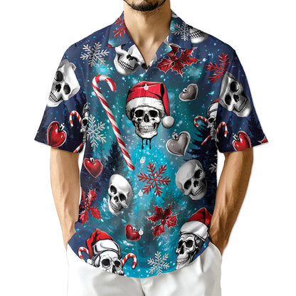 Netecom Skull Santa Christmas Hawaiian Shirt for Men Women, Gothic Button Down Summer Beach Shirts, S-5XL