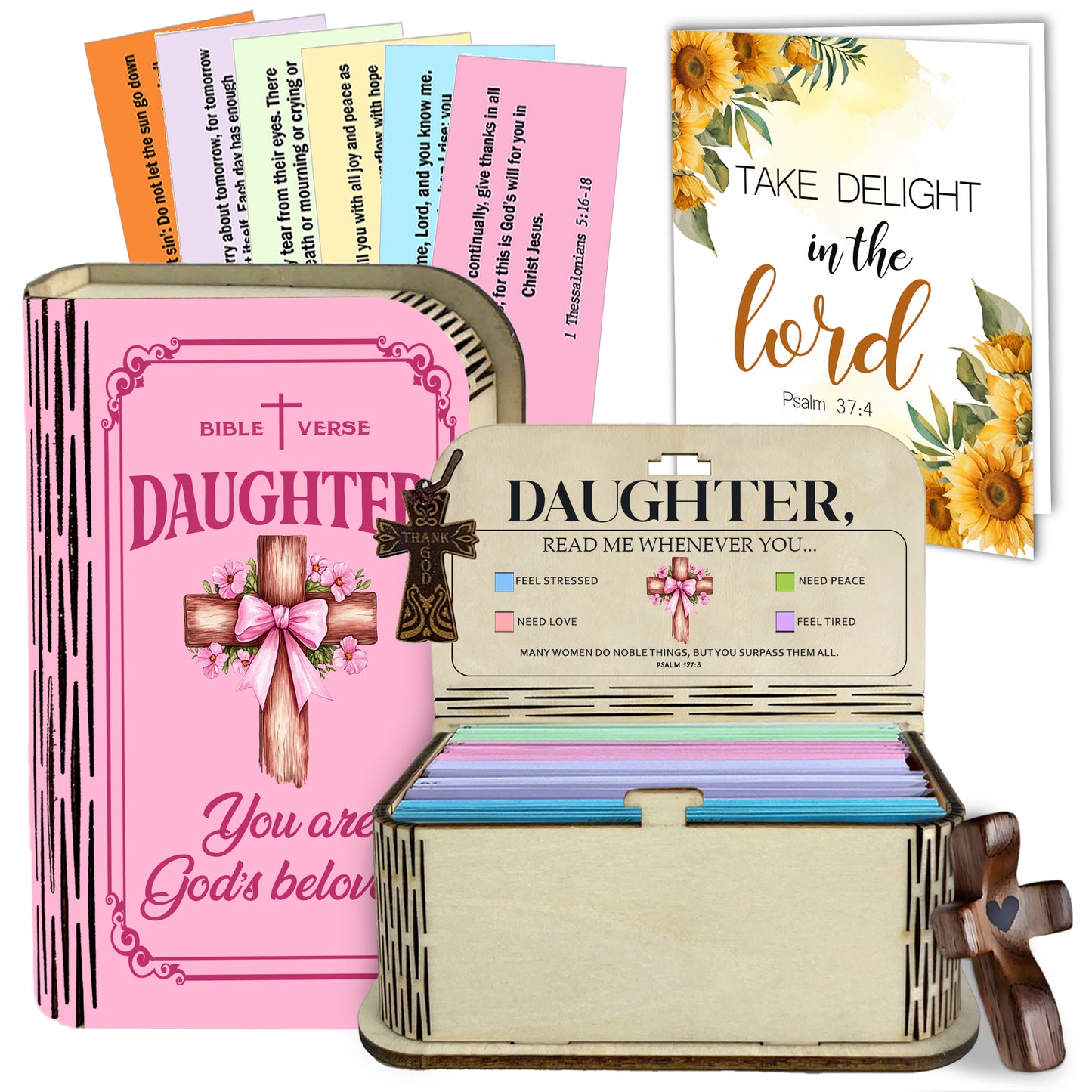 Netecom Inspirational Bible Verse Box Set for Daughter – Wooden Scripture Box with 150 Daily Prayer Cards, Faith-Based Christian Gift