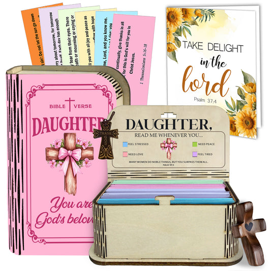 Netecom Inspirational Bible Verse Box Set for Daughter – Wooden Scripture Box with 150 Daily Prayer Cards, Faith-Based Christian Gift