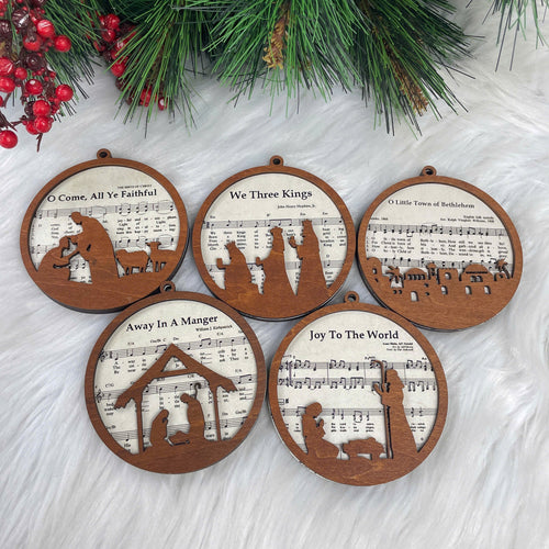 Netecom Netecom 2-Layered Wooden Christmas Ornaments – Nativity Hymn Scene, Biblical Song Design Joy to the World and We Three Kings, Religious Holiday Decor for Christmas Tree