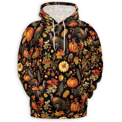 Netecom Happy Turkey Day Thanksgiving 3D Hoodie with Front Pocket, Unisex Casual All Over Pumpkin Graphic Sweatshirt