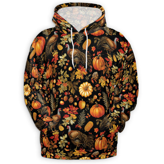 Netecom Happy Turkey Day Thanksgiving 3D Hoodie with Front Pocket, Unisex Casual All Over Pumpkin Graphic Sweatshirt