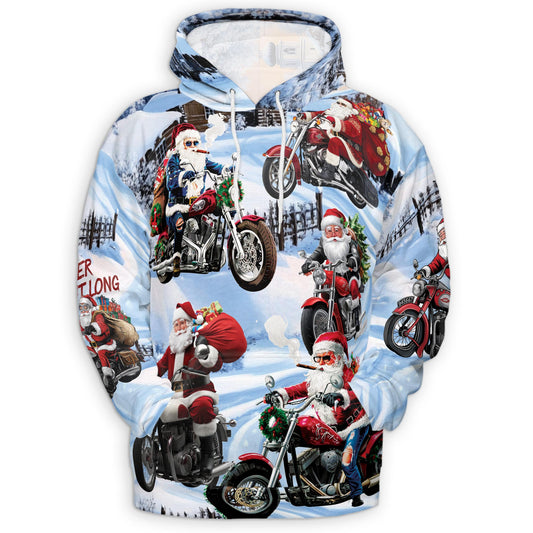 Netecom Santa Claus Motorcycle Christmas Print Hoodie with Front Pocket, All Over Graphic Winter Snow Sweatshirt Unisex Casual
