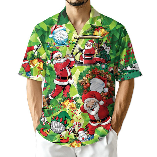 Netecom Santa Claus Christmas Hawaiian Shirt, Golfer Holiday Button Down Summer Beach Short Sleeve Shirt, S-5XL