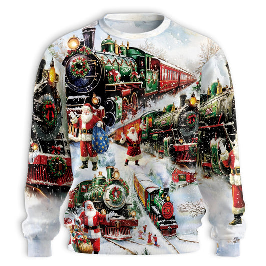 Netecom Christmas Santa Locomotive Sweatshirt 3D All Over Print – Unisex Crewneck Pullover, Lightweight Fleece Casual Outfit