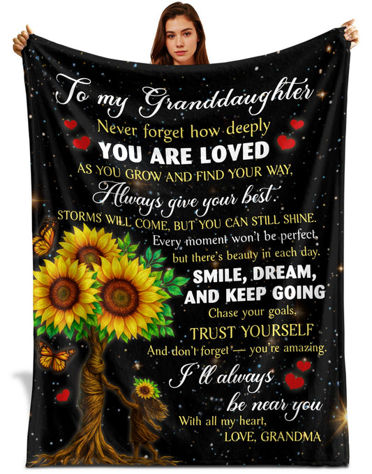 Netecom Personalized To My Granddaughter Blanket from Grandma and Grandpa, Sunflower & Galaxy Starry Night Throw Blanket for Couch, Bed or Sofa, Birthday Gift for Granddaughter, Christmas, Graduation