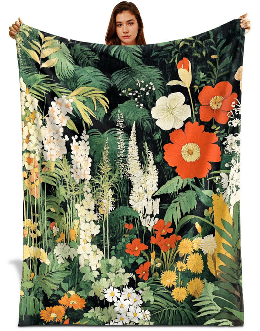 Netecom Woodland Wildflower Blanket, Vintage Botanical Garden Throw Blanket for Couch, Bed or Sofa, Ultra Soft Warm, Plant Lover Gifts, Present for Christmas, Graduation or Anniversary
