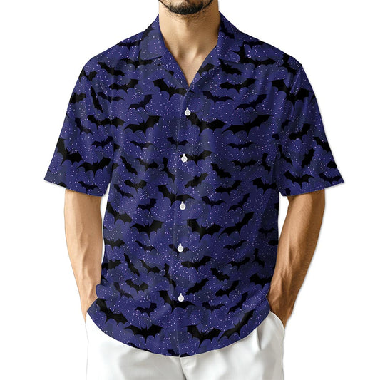 Netecom Halloween Bat Pattern Hawaiian Shirt for Men Women, Spooky Bats Button Down Summer Beach Short Sleeve Shirts, S-5XL