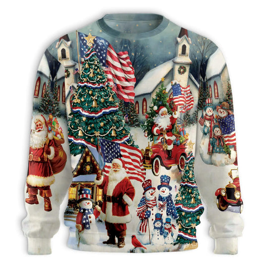 Vintage American Santa Christmas Sweatshirt, 3D All Over Print Retro Holiday Crewneck Pullover for Men Women, Santa Lover Gift - Netecom