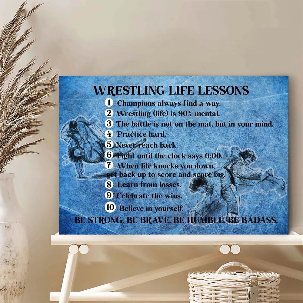 Wrestling Life Lessons Canvas Wall Art – Motivational Quote Print – Sports Inspiration Gift for Wrestlers, Athletes & Coaches – Gym, Locker Room, or Bedroom Decor – Ready to Hang