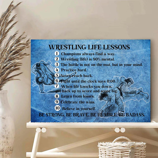 Wrestling Life Lessons Canvas Wall Art – Motivational Quote Print – Sports Inspiration Gift for Wrestlers, Athletes & Coaches – Gym, Locker Room, or Bedroom Decor – Ready to Hang