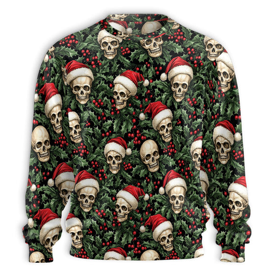 Netecom Santa Clause Skull Christmas Sweatshirt 3D All Over Print, Gothic Style, Crewneck Pullover for Costume Party