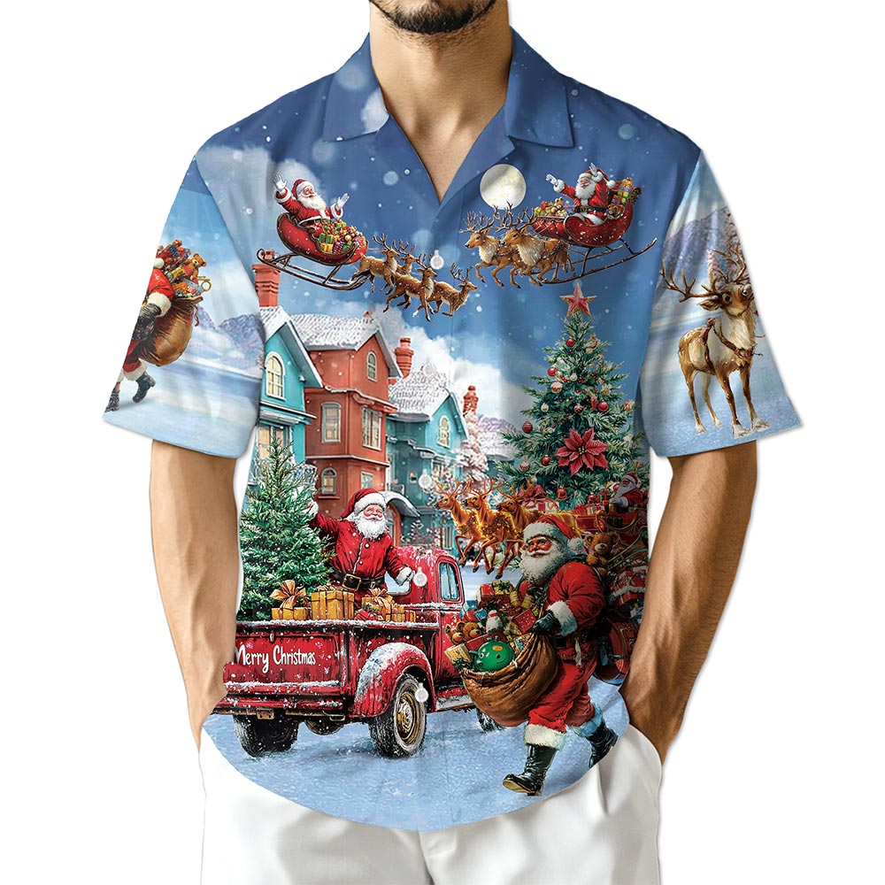 Netecom Santa Claus Christmas Hawaiian Shirt for Men Women, Funny Holiday Button Down Summer Beach Short Sleeve Shirts, S-5XL