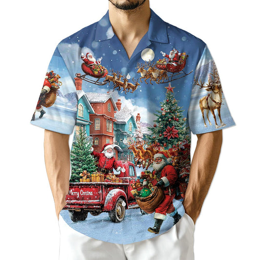 Netecom Santa Claus Christmas Hawaiian Shirt for Men Women, Funny Holiday Button Down Summer Beach Short Sleeve Shirts, S-5XL
