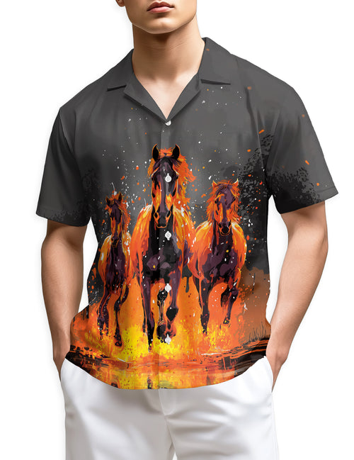 Netecom Fire Horse Hawaiian Shirt for Men, Horse Lover Gifts, Flames Animal Button Down Summer Aloha Beach Shirts