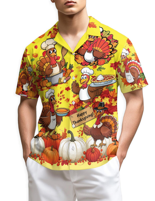 Netecom Happy Thanksgiving Hawaiian for Men Women, Fall Leaves Pumkpin Button Down Summer Beach Shirts, S-5XL