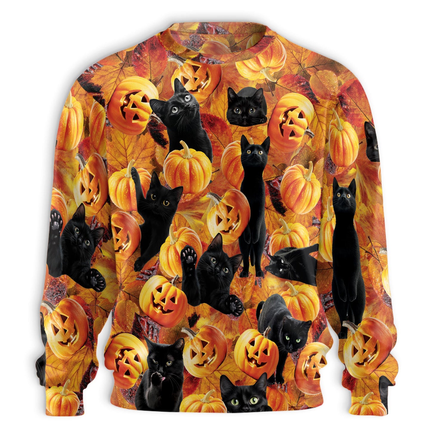 Netecom Halloween Black Cat Pumpkin Sweatshirt 3D All Over Print, Spooky Autumn Outfit, Crewneck Pullover for Costume Party
