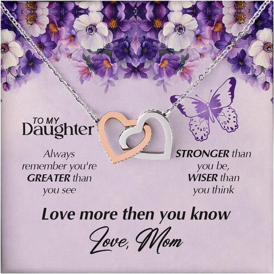 Netecom Personalized To My Daughter Necklace from Mom – Interlocking Heart Custom Jewelry Gift with Message Card & Elegant Box for Birthday, Graduation, Christmas