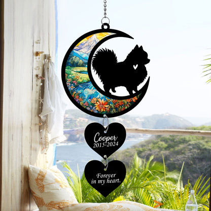 Netecom Personalized Pomeranian Moon Heart Memorial Suncatcher – Dog Loss Sympathy Gift, Pet Remembrance Keepsake