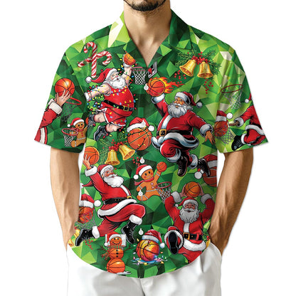 Netecom Santa Claus Basketball Christmas Hawaiian Shirt for Men, Funny Sports Holiday Button Down Summer Beach Shirt, S-5XL