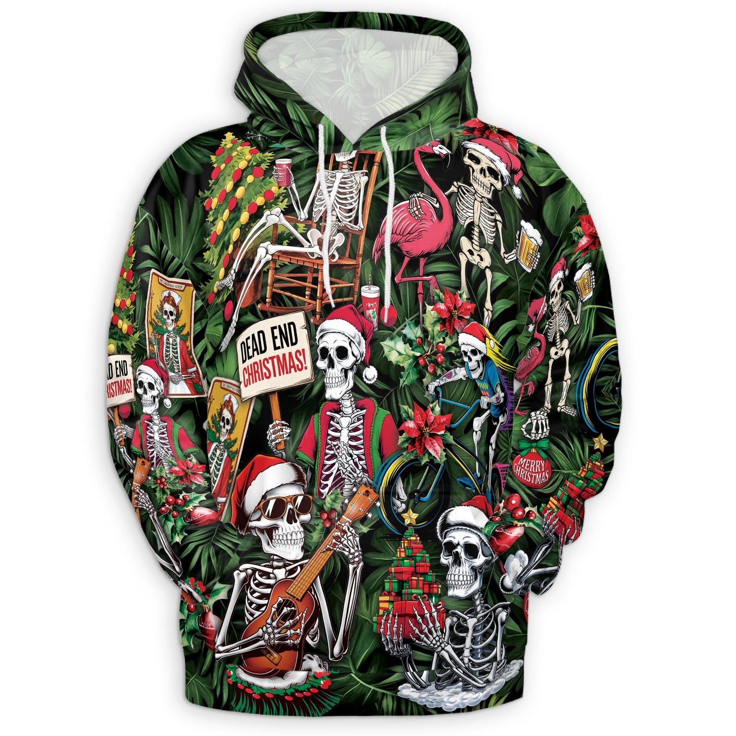 Netecom Skeleton Santa Claus Christmas 3D Hoodie with Front Pocket, Unisex Casual All Over Skull Graphic Sweatshirt