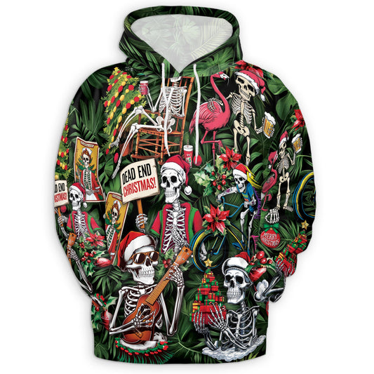 Netecom Skeleton Santa Claus Christmas 3D Hoodie with Front Pocket, Unisex Casual All Over Skull Graphic Sweatshirt