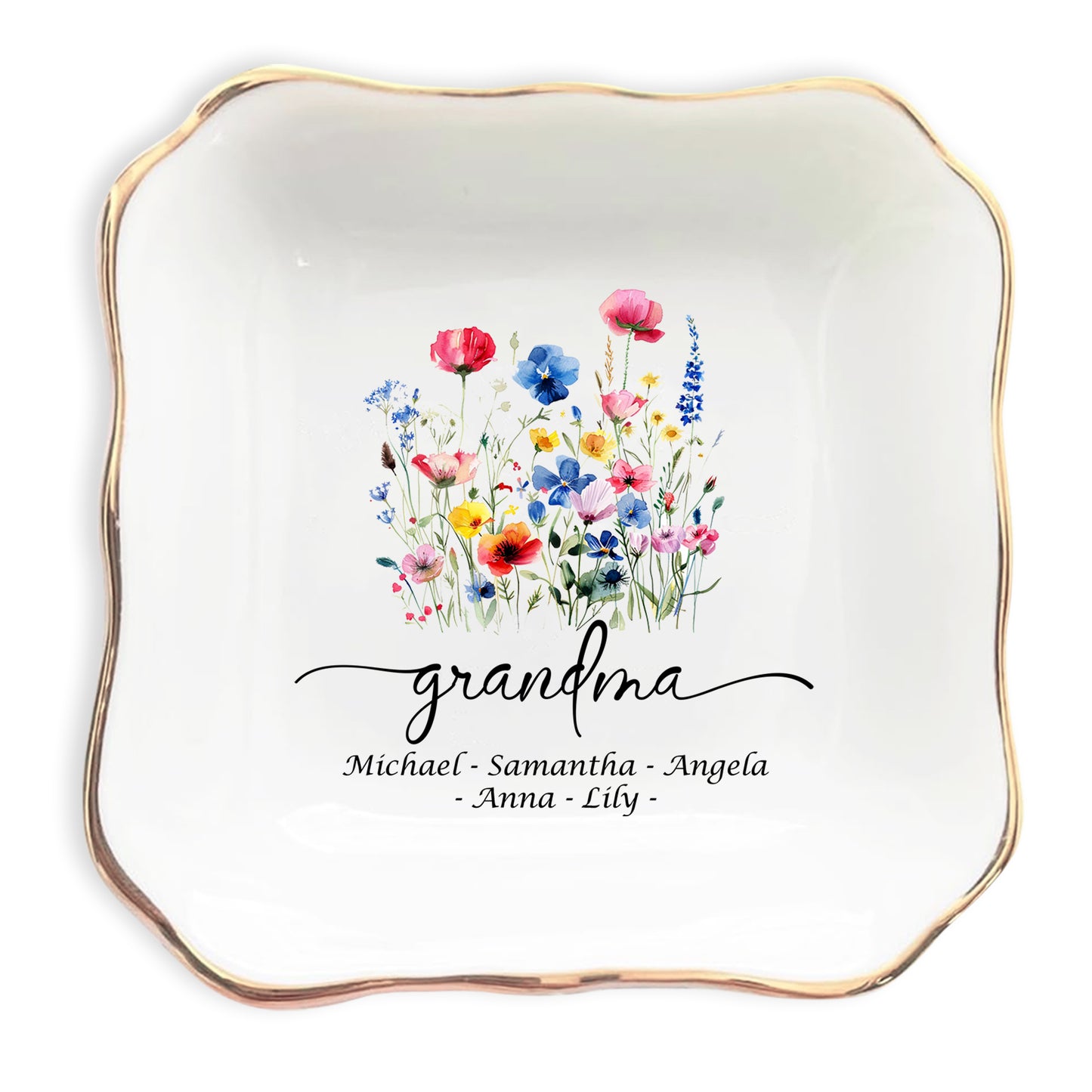 Netecom Personalized Ceramic Jewelry Tray with Custom Title & Names , Unique Grandma’s Garden Ring Dish , Mother’s Day or Christmas Gift