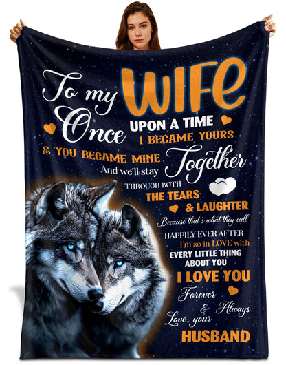 Netecom Personalized To My Wife Blanket from Husband, Romantic Wolf Couple Throw Blanket for Couch, Bed or Sofa, Ultra Soft Warm, Birthday Gifts for Wife, Wedding, Anniversary, or Valentine’s Day