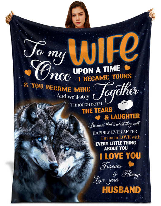 Netecom Personalized To My Wife Blanket from Husband, Romantic Wolf Couple Throw Blanket for Couch, Bed or Sofa, Ultra Soft Warm, Birthday Gifts for Wife, Wedding, Anniversary, or Valentine’s Day