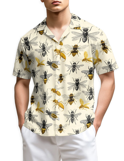 Netecom Bee Art Hawaiian Shirt for Men, Bee Lover Gifts, Insect Button Down Summer Beach Short Sleeve Shirts