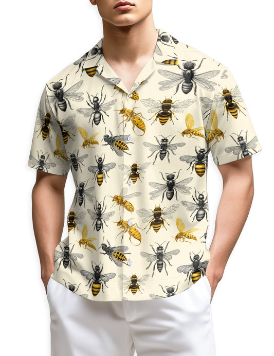 Netecom Bee Art Hawaiian Shirt for Men, Bee Lover Gifts, Insect Button Down Summer Beach Short Sleeve Shirts