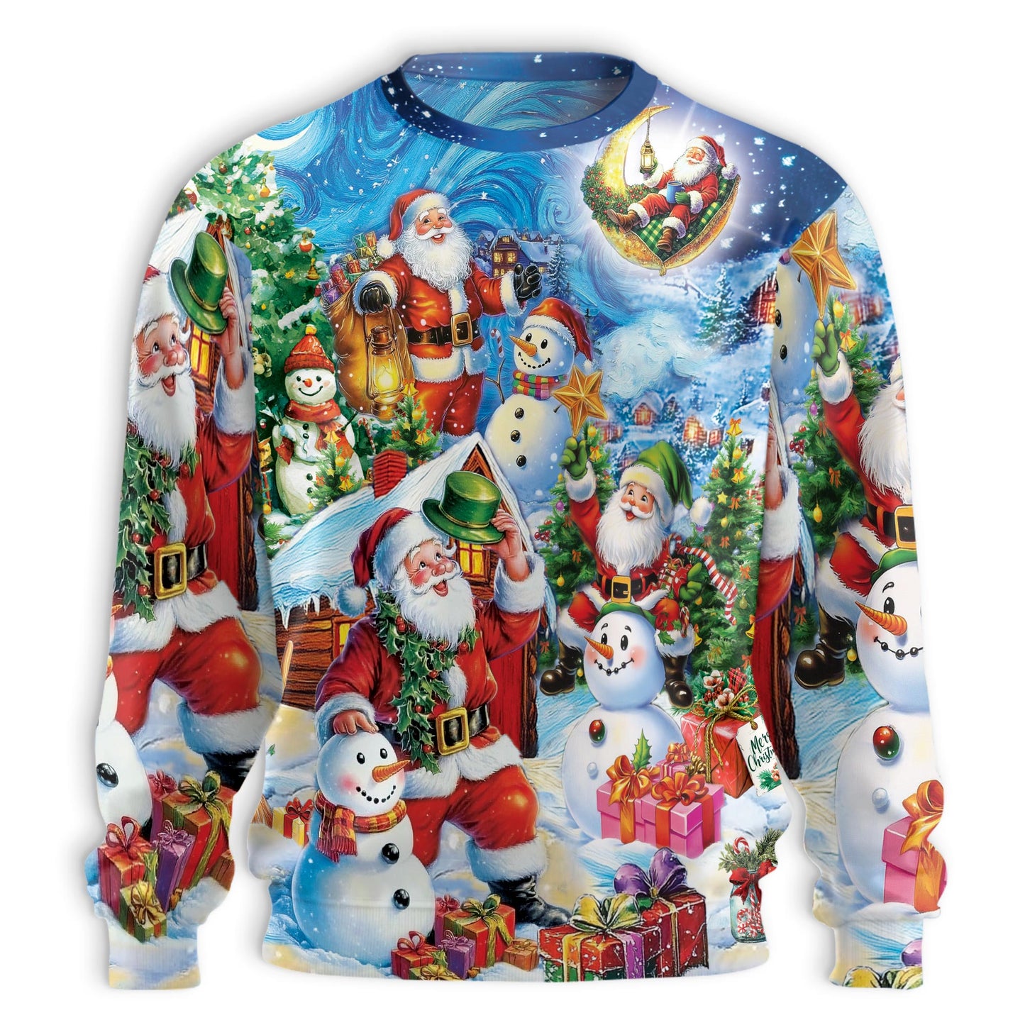 Netecom Santa Clause in Snow Sweatshirt 3D All Over Print, Snowman Christmas Design, Crewneck Pullover for Costume Party