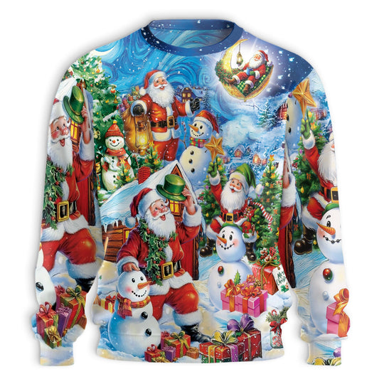 Netecom Santa Clause in Snow Sweatshirt 3D All Over Print, Snowman Christmas Design, Crewneck Pullover for Costume Party