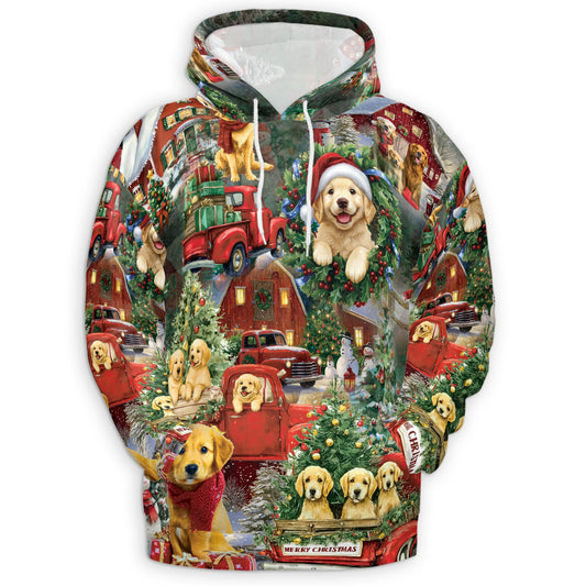 Netecom Golden Retriever Christmas Print Hoodie with Front Pocket, All Over Festive Dog Graphic Sweatshirt Unisex Casual