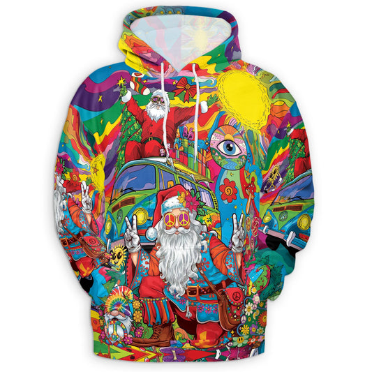 Netecom Hippie Santa Claus Print Hoodie with Front Pocket, All Over Funny Christmas Holiday Graphic Sweatshirt Unisex Casual