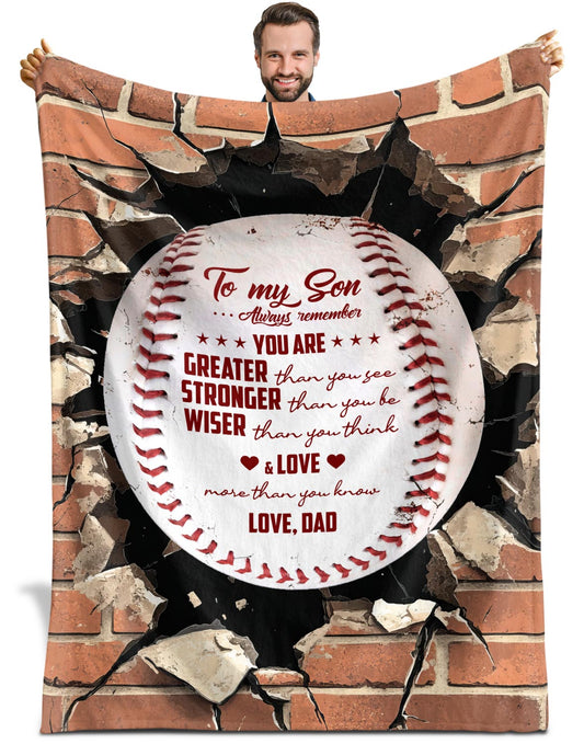 Netecom Personalized To My Son Baseball Blanket from Dad, Custom Love Dad to Son Throw Blanket for Couch, Bed or Sofa, Ultra Soft Warm Gift for Son’s Birthday, Christmas, or Father’s Day