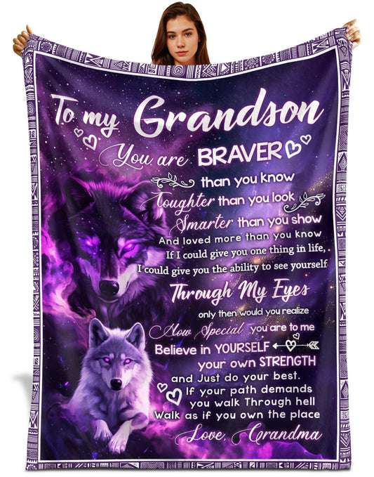 Netecom Personalized To My Grandson Blanket from Grandma, Ultra Soft Warm Throw Blanket for Couch, Bed or Sofa, Birthday Gifts for Grandson, Present for Christmas, Graduation