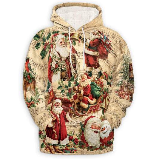 Netecom Vintage Santa Claus Christmas Print Hoodie with Front Pocket, All Over Musical Graphic Sweatshirt Unisex Casual